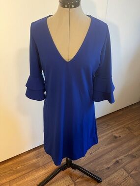 The Vanity Room Cobalt Blue V-Neck Tunic with Ruffle Sleeves